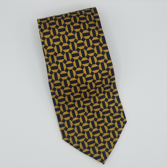 Tongue Tied Silk Blue Gold Geometric Tie - Picture 3 of 6